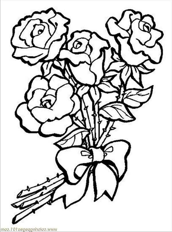 roses and ribbon flower coloring page kids play color