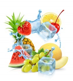 Multifruit with ice cubes and water splash vector 01