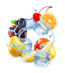 Multifruit with ice cubes and water splash vector 02