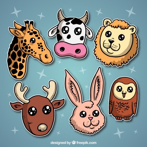 Animals labels with bright eyes