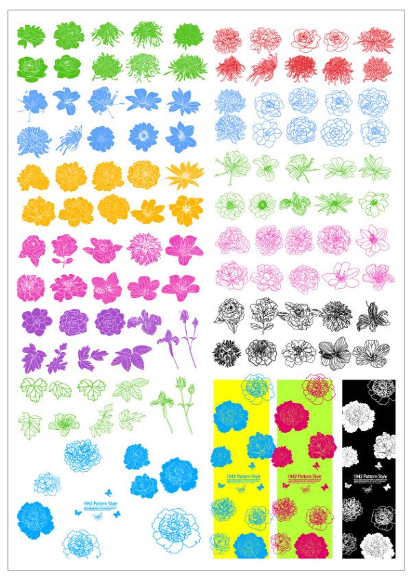Artwork ink flowers Vector material