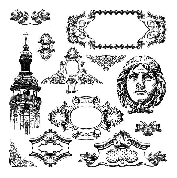 Black and white Decorative pattern Borders vector 03