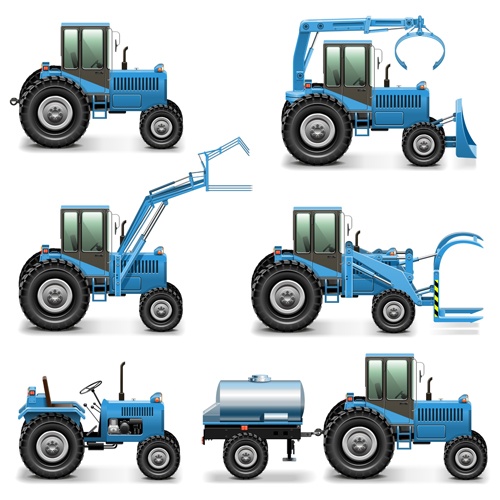 Blue construction vehicles vector graphics
