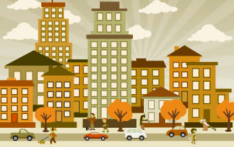 buildings with skyscrapers design vector 02