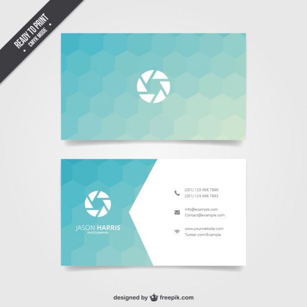 Business card with blue hexagons  Vector | Free Download