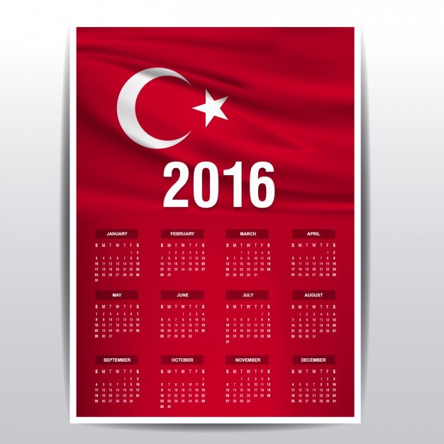 2016 calendar of Turkey flag