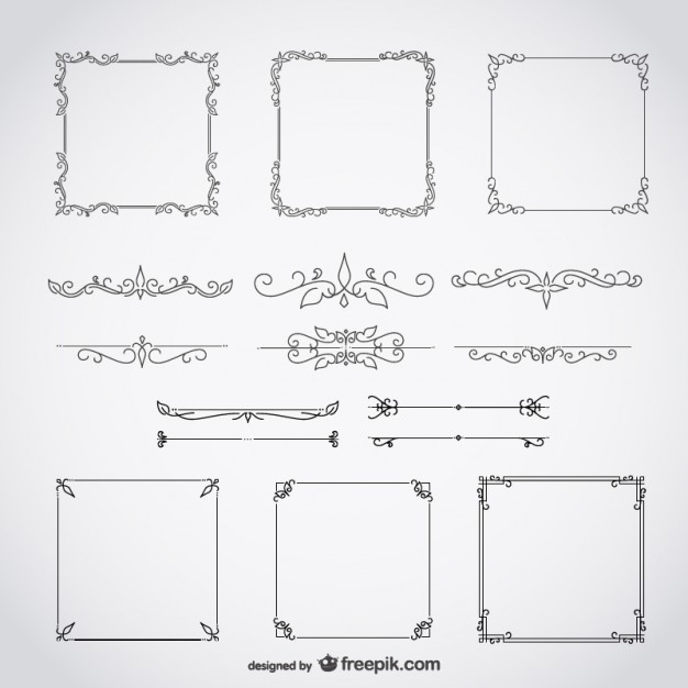 Calligraphic frames decorative floral set