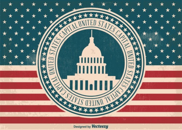Capitol building label with usa flag