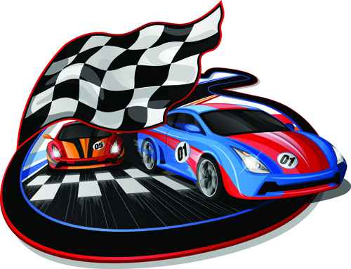 Car racing with flag vector material 02