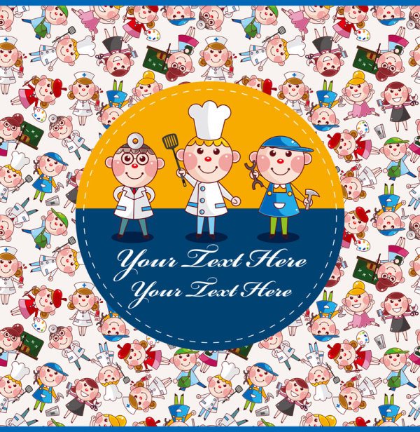 Cartoon personage Cook, Medical and Painter free vector