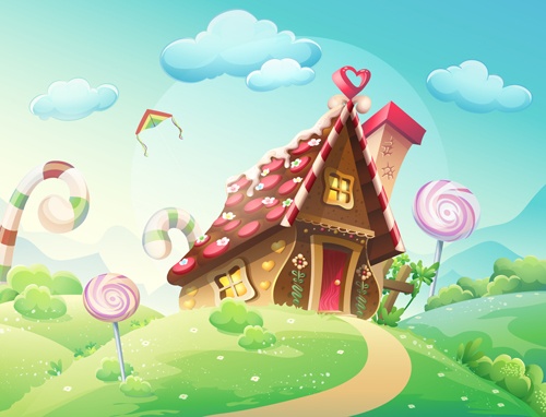 Cartoon sweet house with cookies and caramels vector