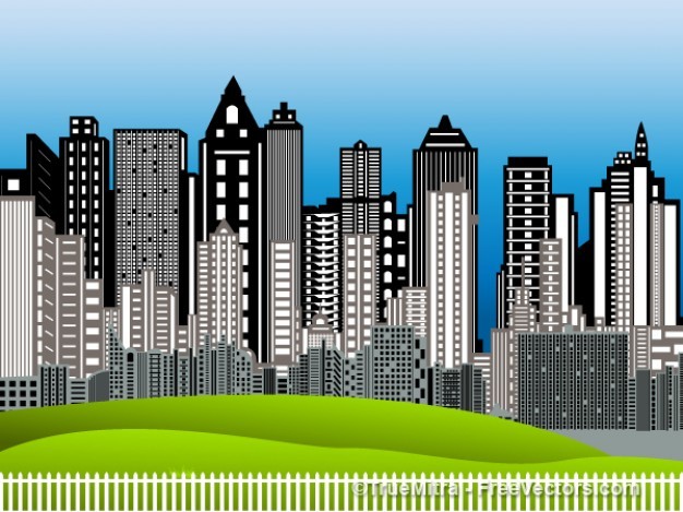 City background urban building cartoon smart business architectural skyline