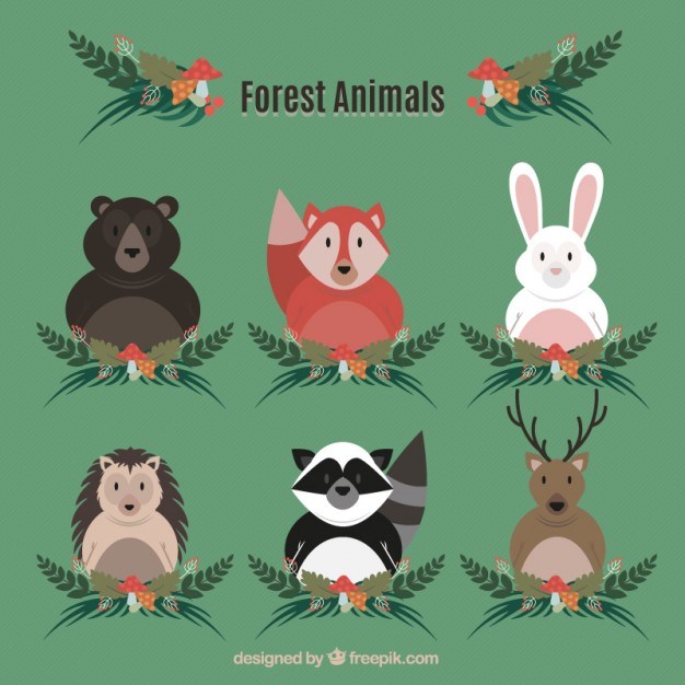 Collection of forest animal with leaves ornament