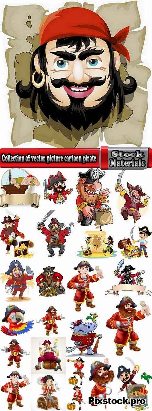 Collection of vector picture cartoon pirate sailor 25 EPS
