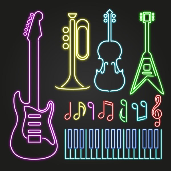 Colored light sticks musical instruments vector