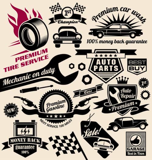 Different Car Service Labels vector 05