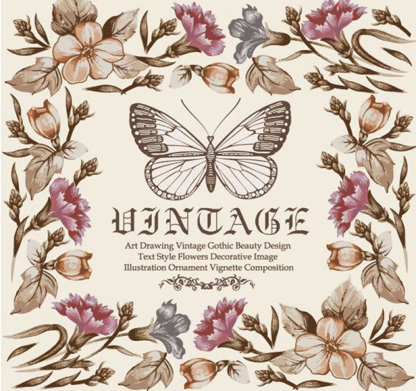 Elements of Butterfly & Flower vector 02