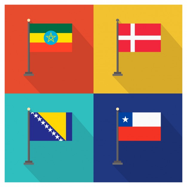 Ethiopia Denmark Bosnia and Herzegovina and Chile Flags