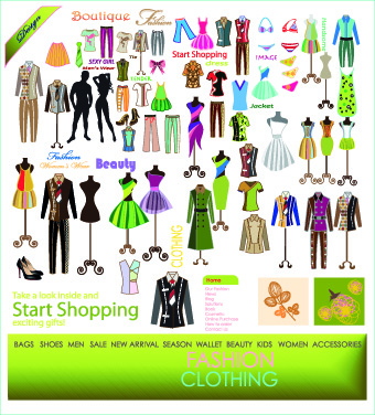 Fashion elements and clothing vector 05