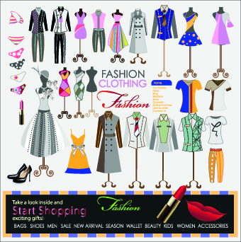 Fashion elements and clothing vector 01