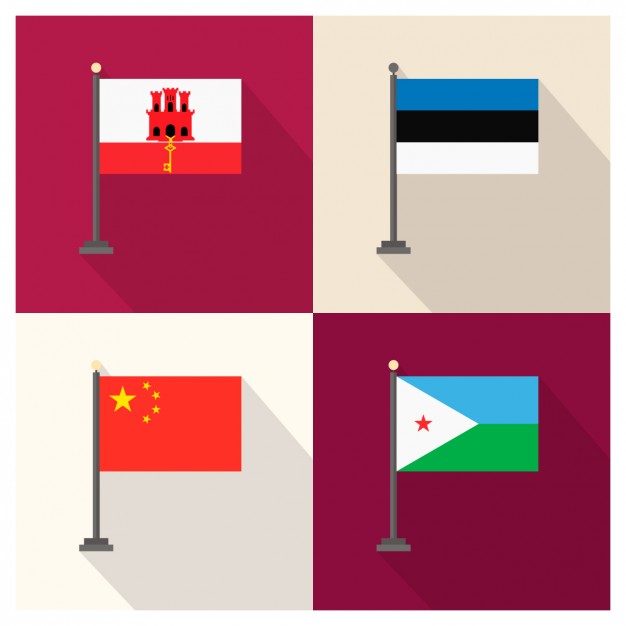 Gibraltar Estonia People’s Republic of China and Djibouti Flags