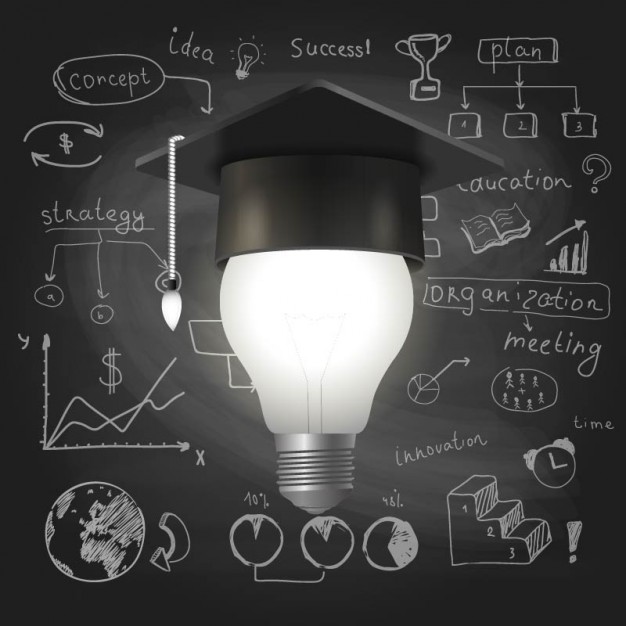 Graduation hat and light bulb