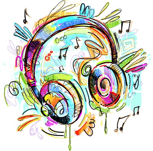 Hand drawn colored musical instruments vector 01