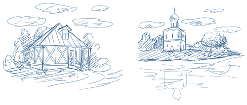 Hand drawn countryside landscapes vector 05