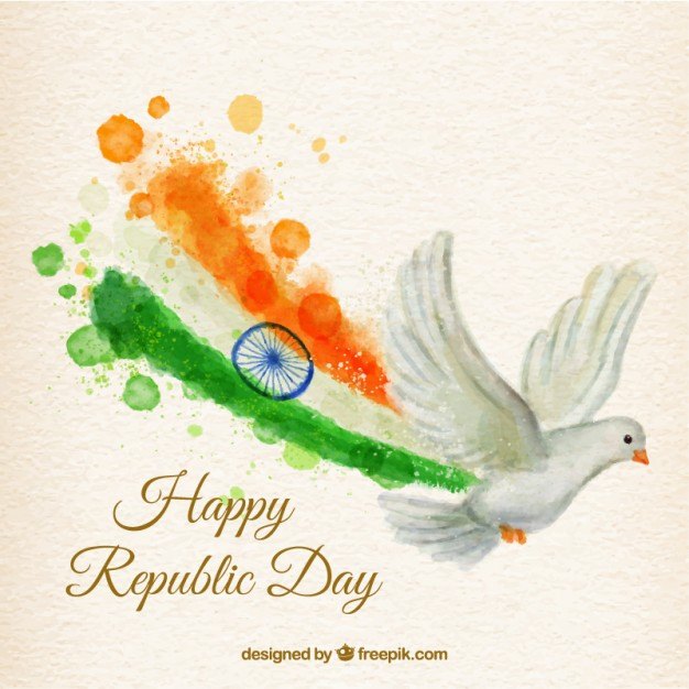 Hand painted dove with a flag of republic day