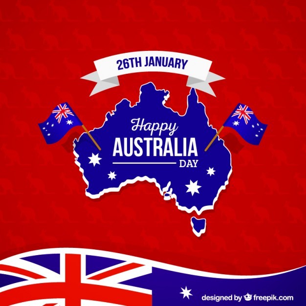 Happy Australia Day on a red kangaroo background
