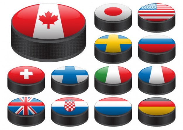 Hockey pucks with flags