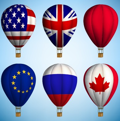 Hot air balloon with national flag vector