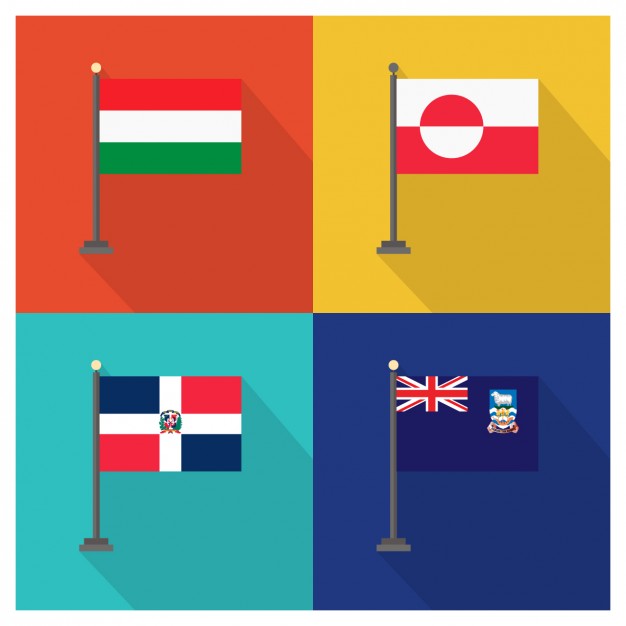 Hungary Greenland Dominican Republic and Falkland Islands Flags