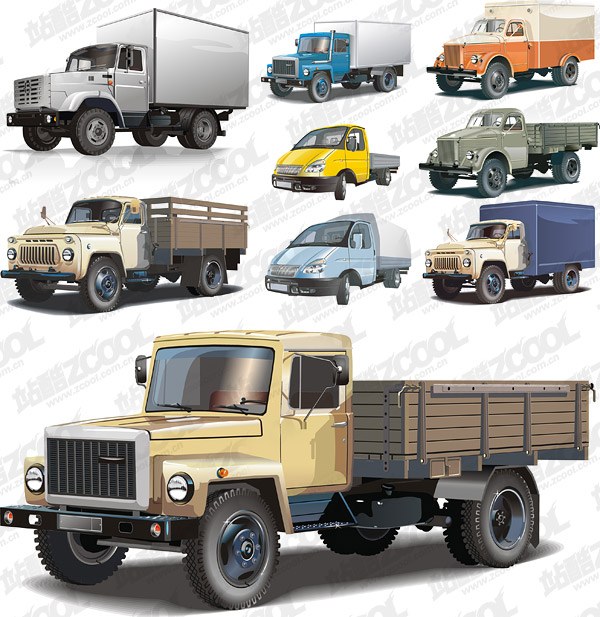 9 large trucks Vector material