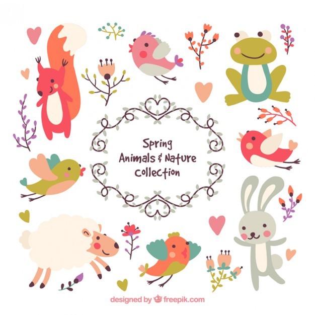 Lovely spring animals and nature set