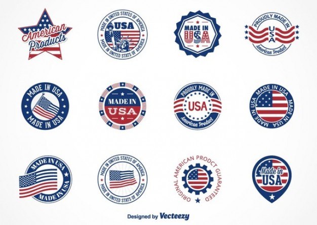 Made in USA, set of labels, badges and stickers