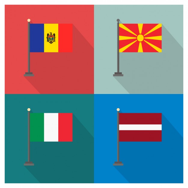 Moldavia Macedonia Italy and Latvia Flags
