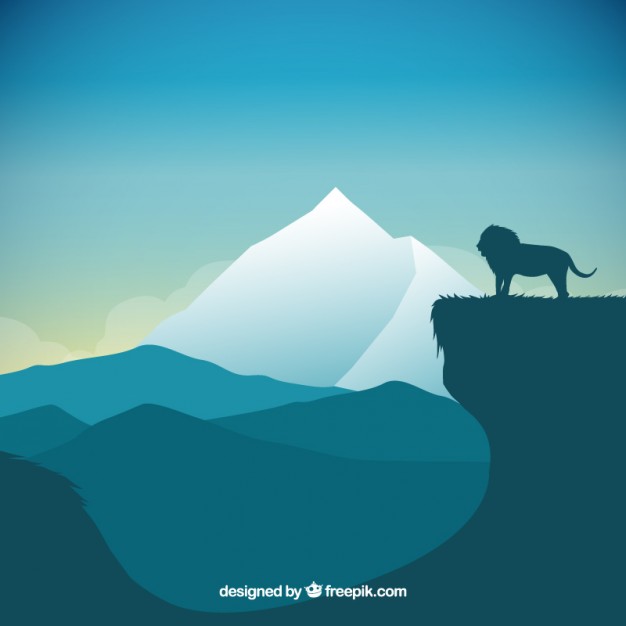 Natural landscape with a silhouette of a lion