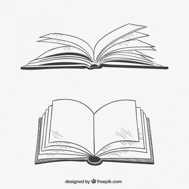 Opened books in hand drawn style