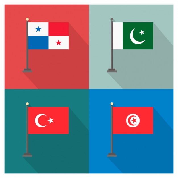 Panama Pakistan Turkey and Tunisia Flags