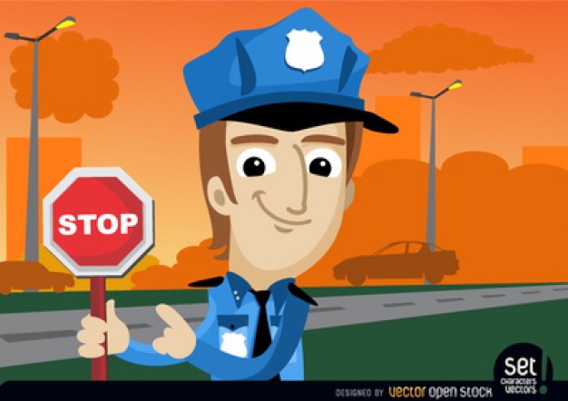 Policeman with warning signal  Vector | Free Download