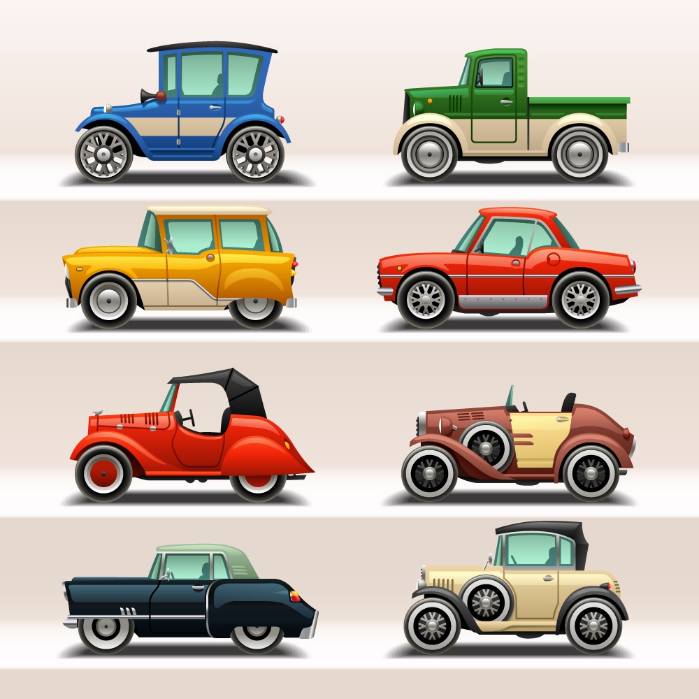 Retro car model vector set 03