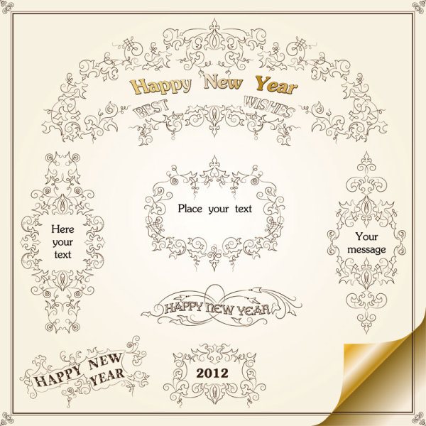 Retro Lacy Borders Set vector 05