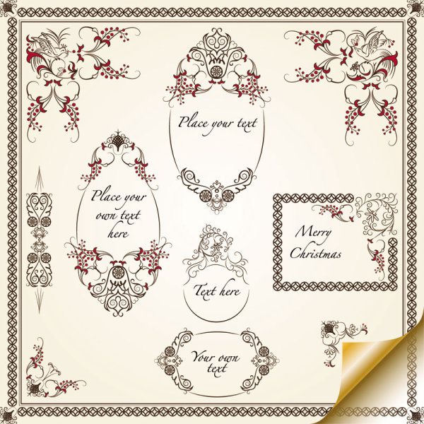 Retro Lacy Borders Set vector 04