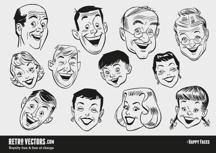 50s Happy Faces | Vintage Vectors