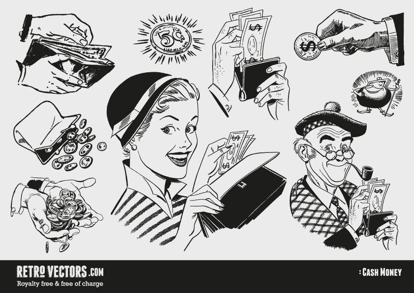 50s 60s clipart: Money