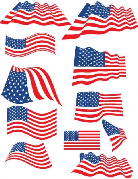 Set of american flags with multiple forms