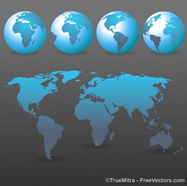 Set of blue earths and wold map  Vector | Free Download