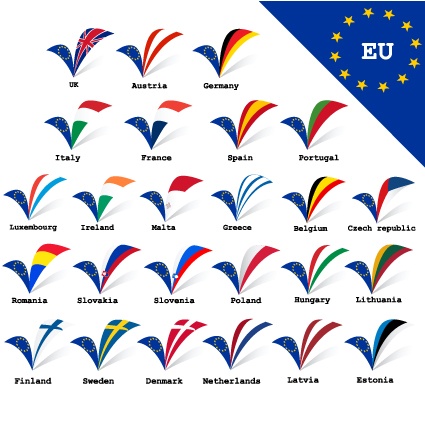 Set of European Union flag and symbol design vector graphics 02