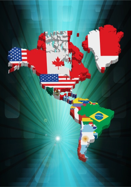 Set of Flags and continents elements vector 03